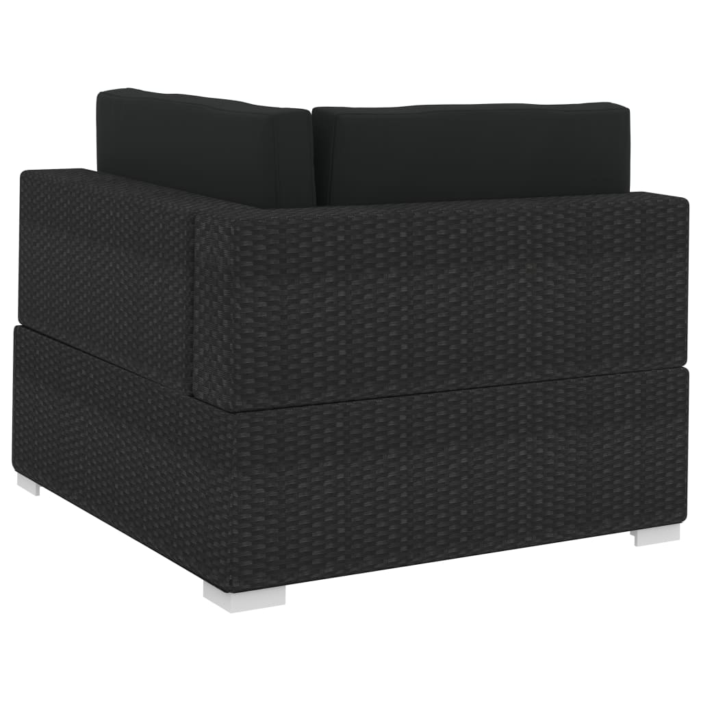 Set mobilier de grădină cu perne, 3 piese, negru, poliratan