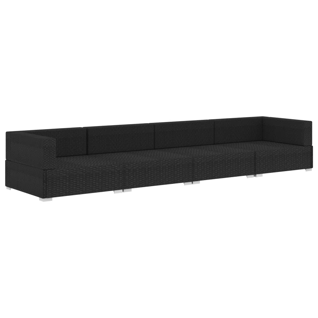 

vidaXL 4-delige Loungeset met kussens poly rattan zwart