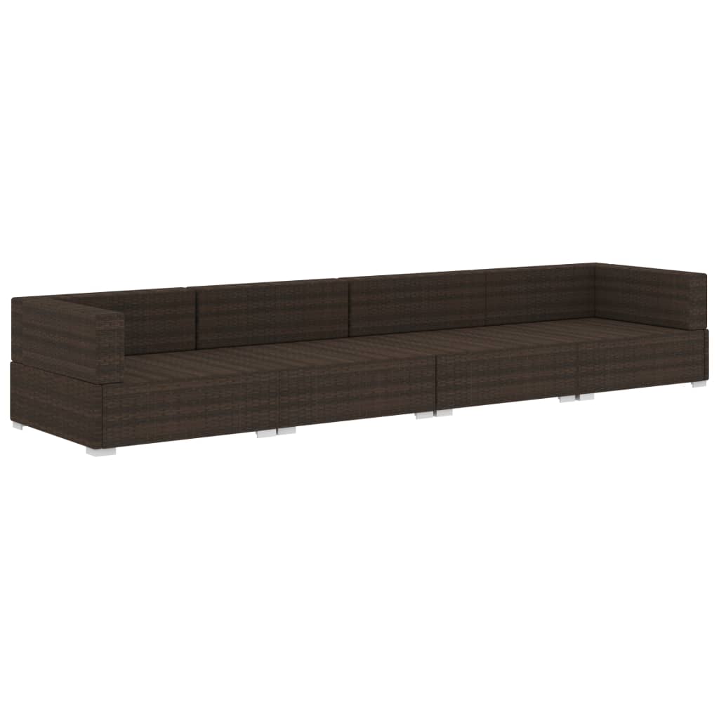 vidaXL 4 részes barna polyrattan kerti kanapészett párnákkal