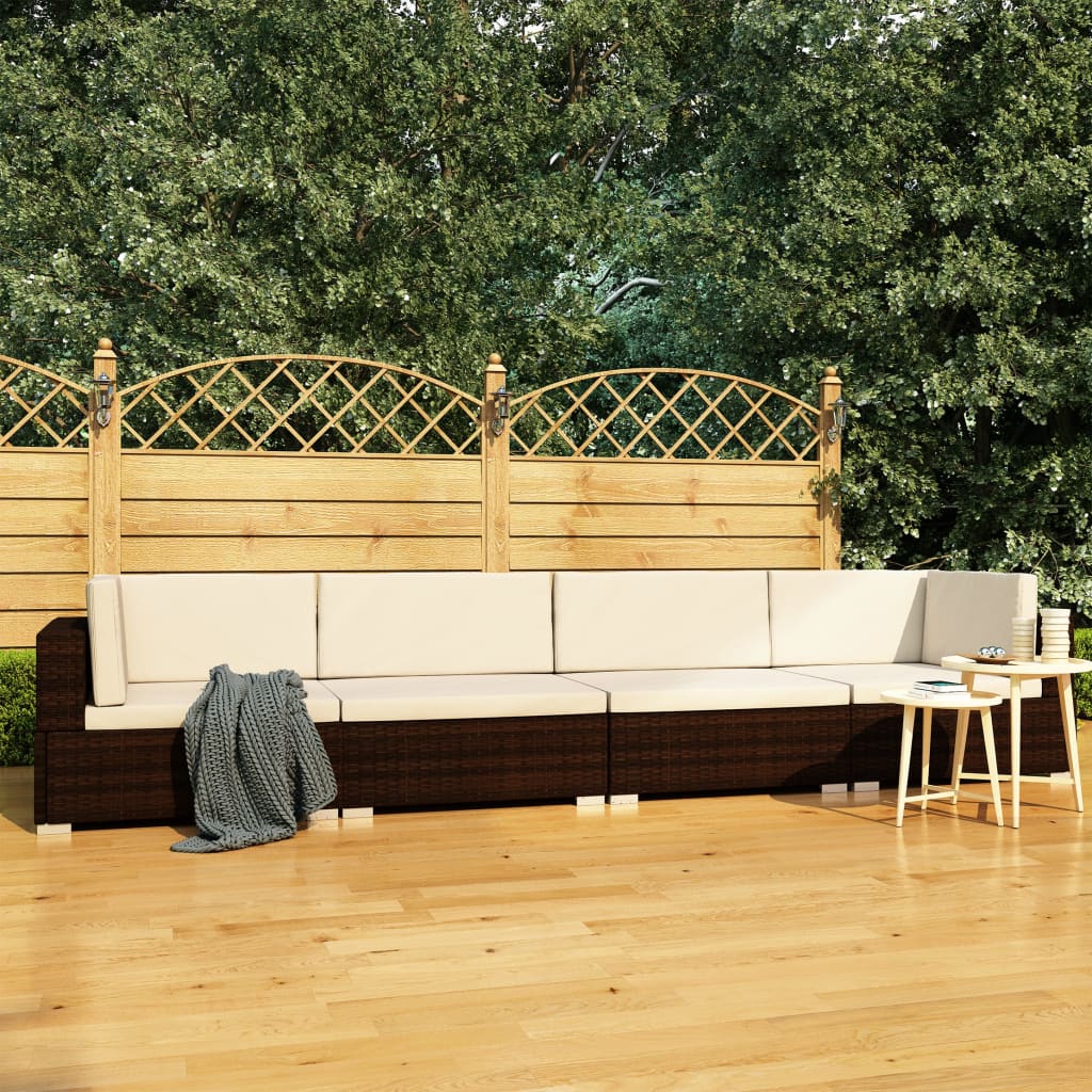 vidaXL Set canapele de grădină cu perne, 4 piese, maro, poliratan vidaXL imagine model 2022