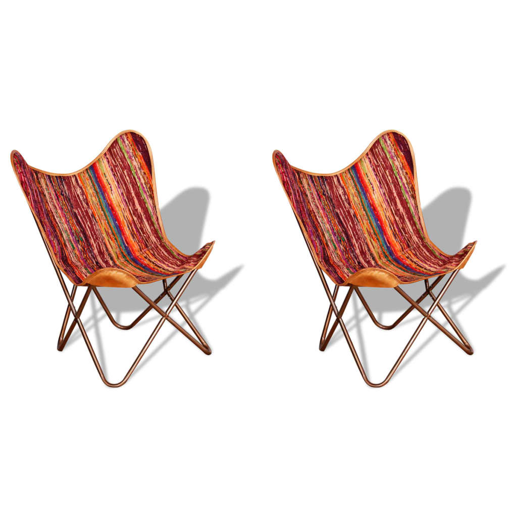 Image of vidaXL Butterfly Chairs 2 pcs Multicolour Chindi Fabric