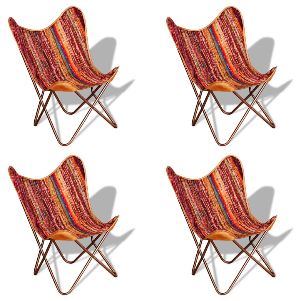 Image of vidaXL Butterfly Chairs 4 pcs Multicolour Chindi Fabric