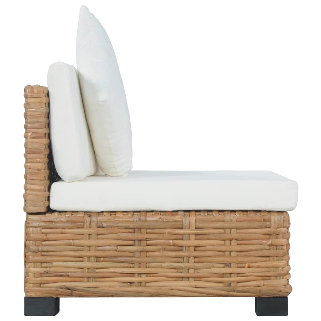 Természetes rattan karfa nélküli kanapé párnával 