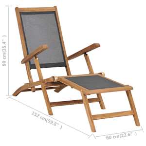 Zahradní lehátko s podnožkou masivní teak černé - obrázek 9