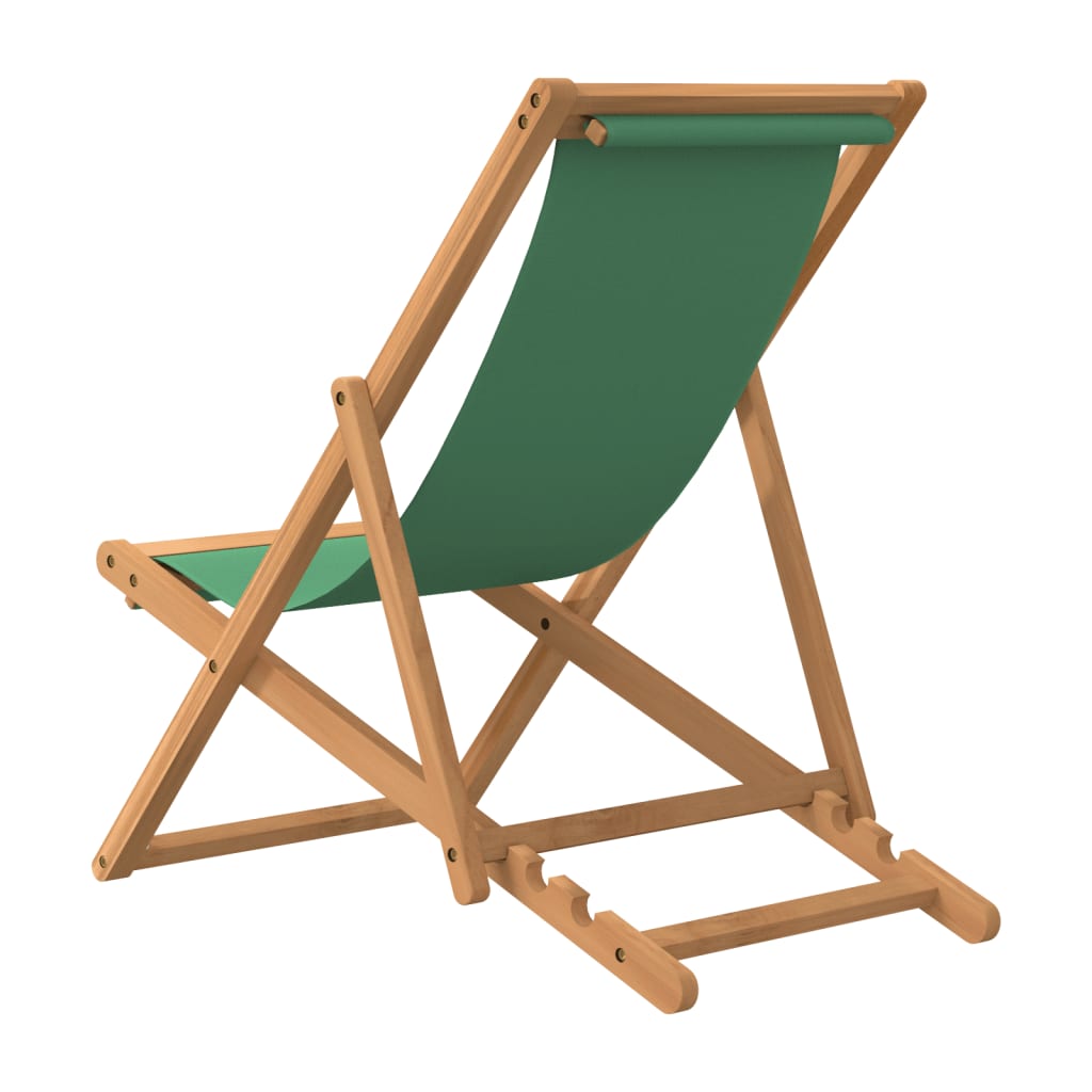 Chaise De Plage Pliable Bois De Teck Solide Vert VidaXL 15 width=274