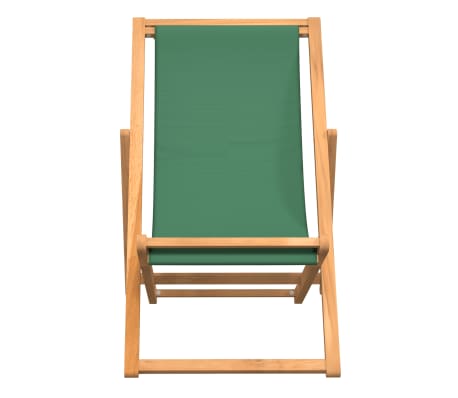 vidaXL Chaise de plage pliable Bois de teck solide Vert