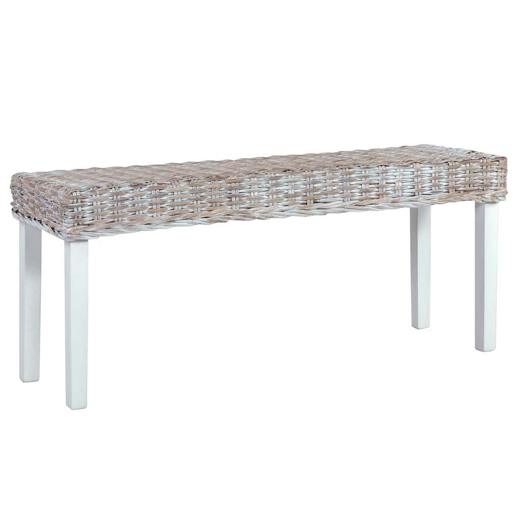 vidaXL Lavice 110 cm bílý přírodní kubu ratan a masivní mahagon