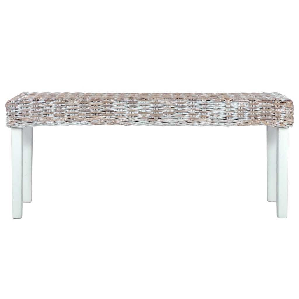 vidaXL Bankje 110 cm natuurlijk kubu rattan en massief mahoniehout wit