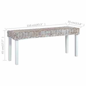 Lavice 110 cm bílý přírodní kubu ratan a masivní mahagon - obrázek 6