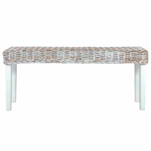 vidaXL Bench 110 cm White Natural Kubu Rattan and Solid Mango Wood