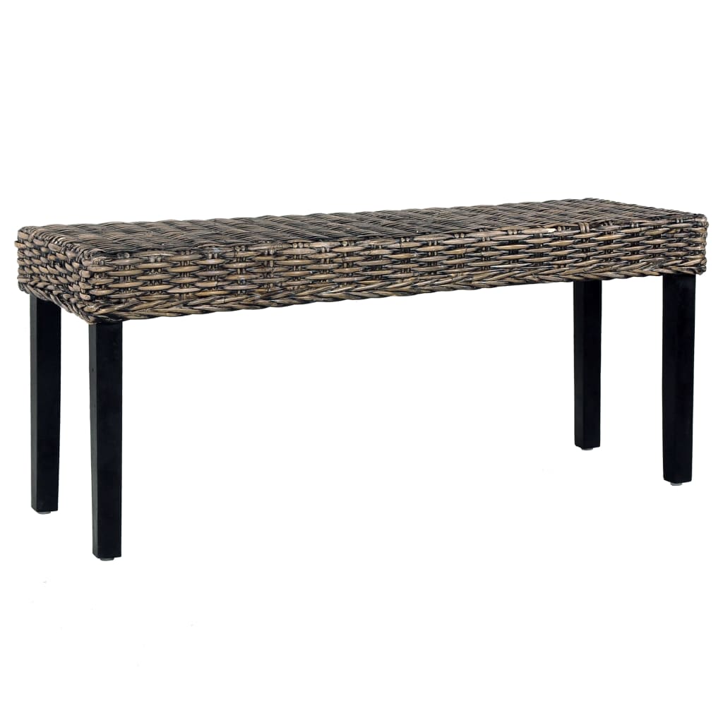 vidaXL Sitzbank 110 cm Schwarz Natur Kubu-Rattan und Massivholz Mahagoni