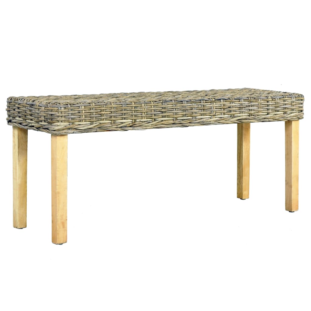 Image of vidaXL Bench 110 cm Natural Kubu Rattan and Solid Mango Wood