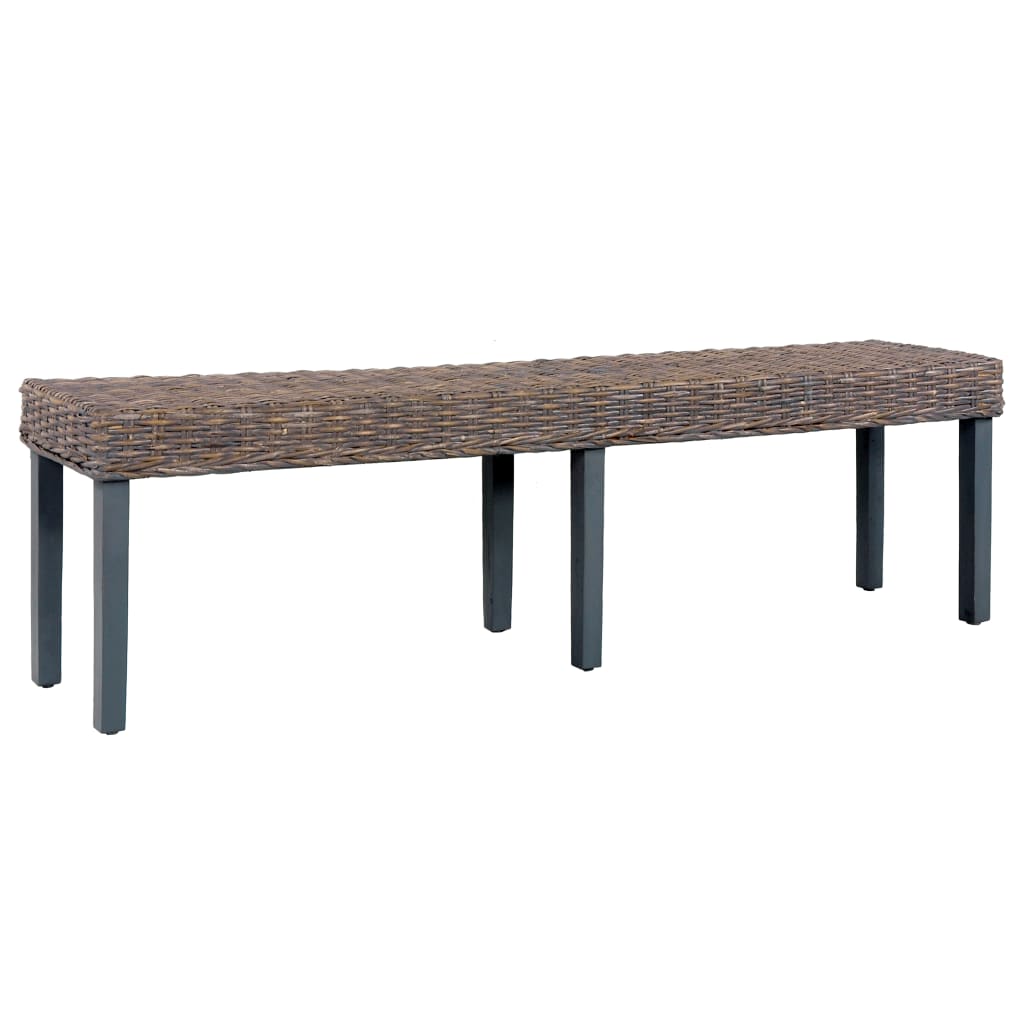 Image of vidaXL Bench 160 cm Grey Natural Kubu Rattan and Solid Mango Wood