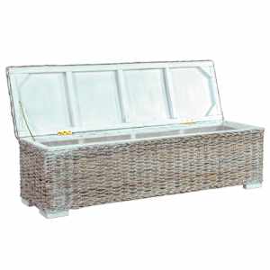 vidaXL Storage Box 120 cm White Kubu Rattan and Solid Mango Wood