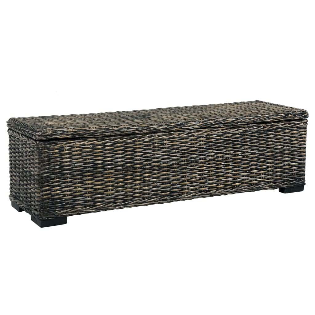 vidaXL Storage Box 120 cm Black Kubu Rattan and Solid Mango Wood