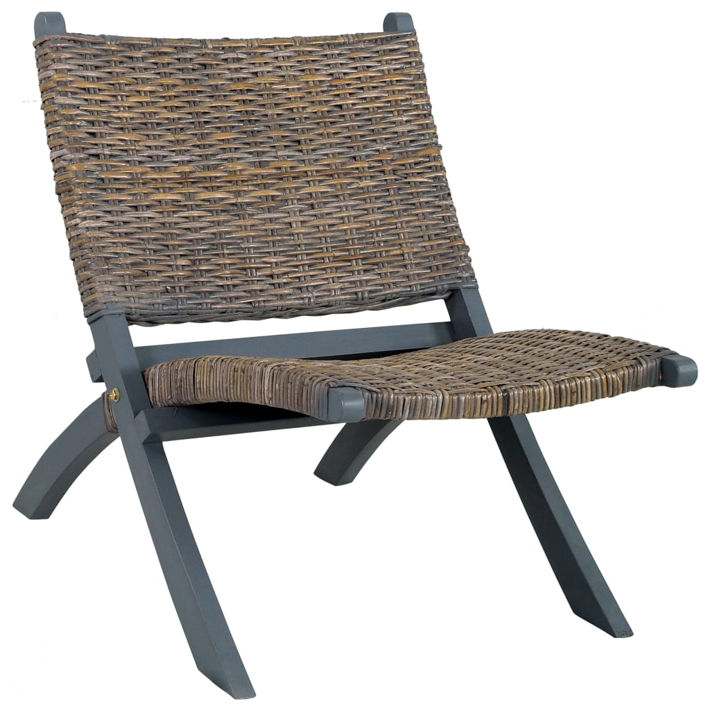 vidaXL Scaun relaxare, gri & natural, ratan kubu & lemn masiv de mahon
