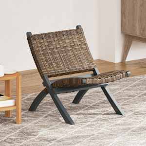 Stol za sproščanje siv naraven kubu ratan in trden mahagonij