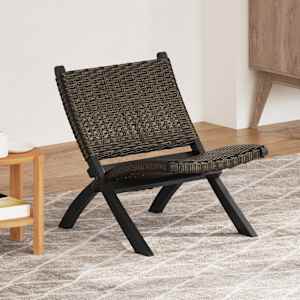 Stol za sproščanje črn naraven kubu ratan in trden mahagonij