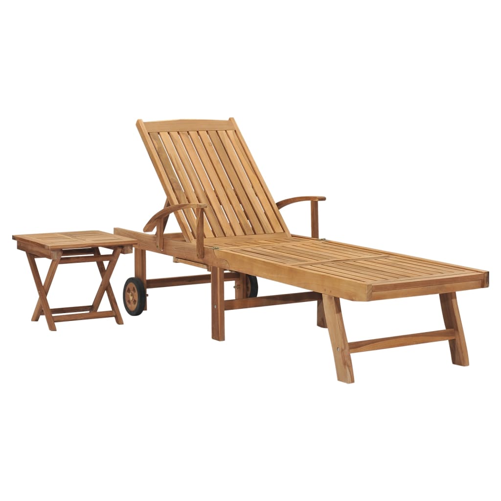 Photos - Garden Furniture VidaXL Sun Lounger with Table Solid Teak Wood 