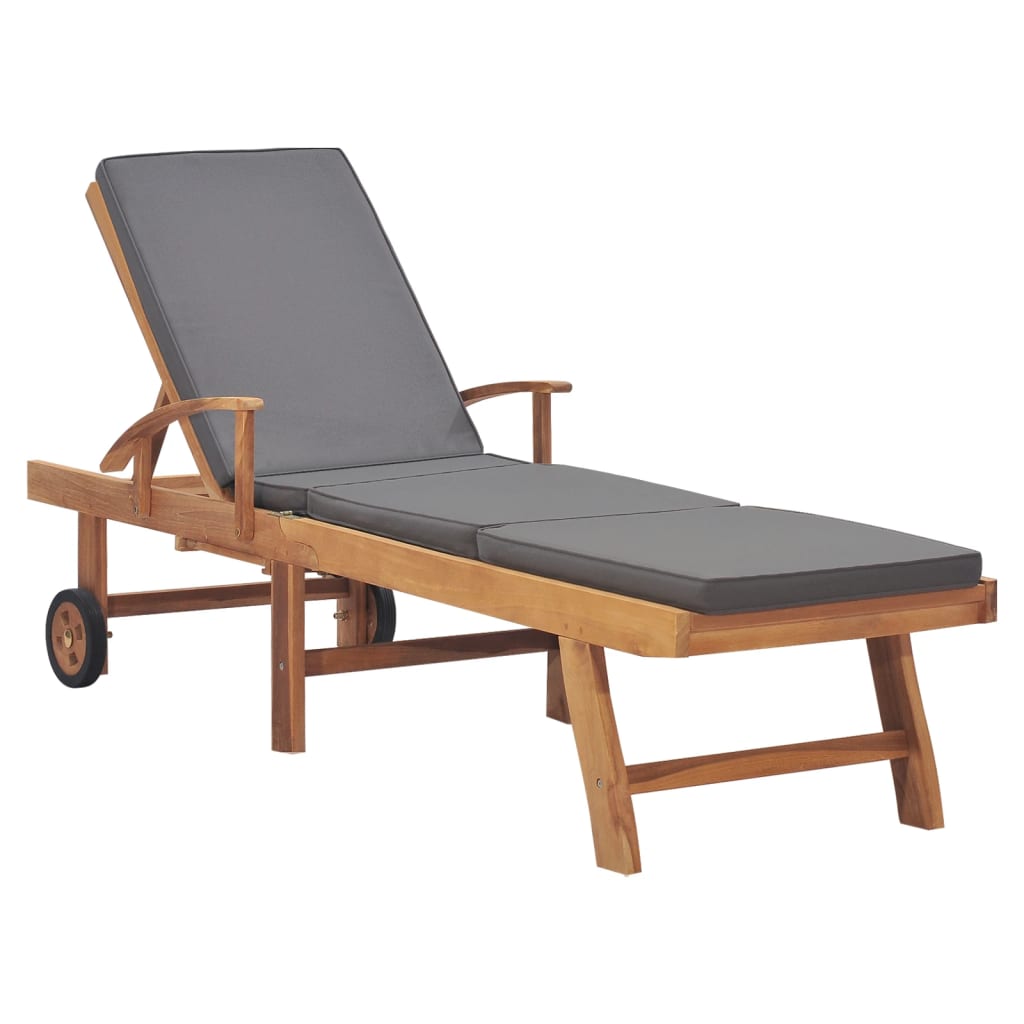 Photos - Garden Furniture VidaXL Sun Lounger with Cushion Solid Teak Wood Dark Gray 