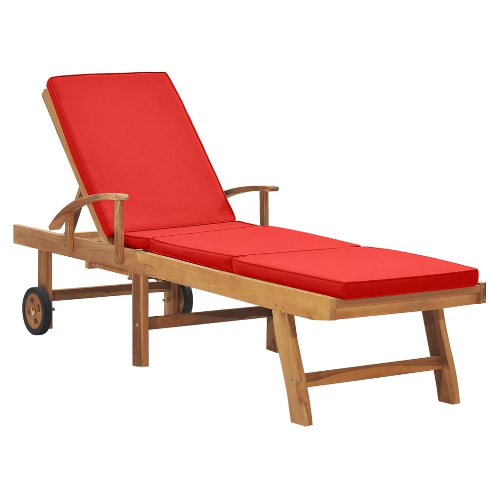 Photos - Garden Furniture VidaXL Sun Lounger with Cushion Solid Teak Wood Red 