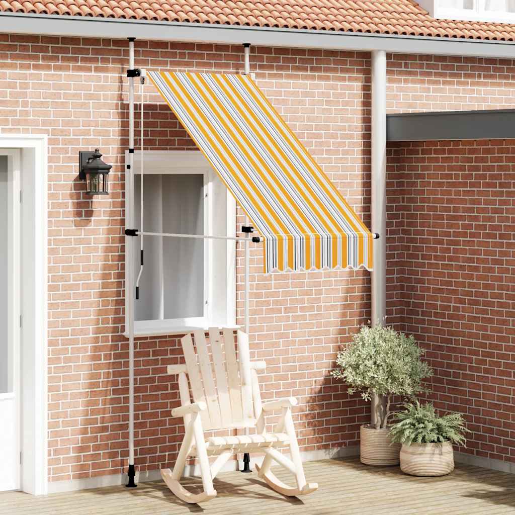 vidaXL Luifel handmatig uittrekbaar 100 cm geel en blauwe strepen