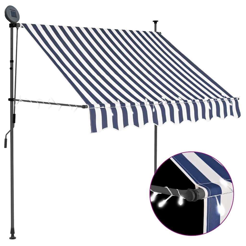 vidaXL Ručně zatahovací markýza s LED světlem 100 cm modrobílá