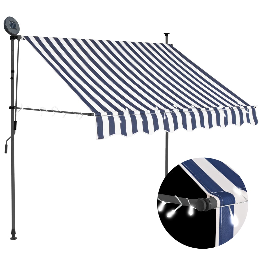 

vidaXL Manual Retractable Awning with LED 59.1" Blue and White