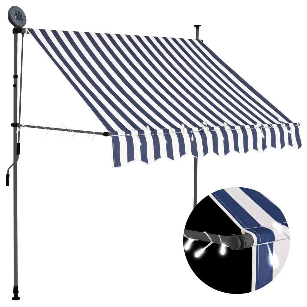 

vidaXL Manual Retractable Awning with LED 78.7" Blue and White