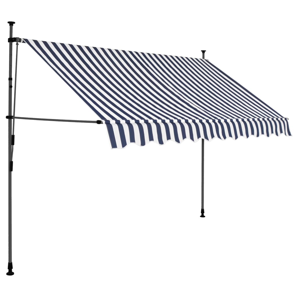 vidaXL Copertină retractabilă manual cu LED, albastru & alb, 300 cm