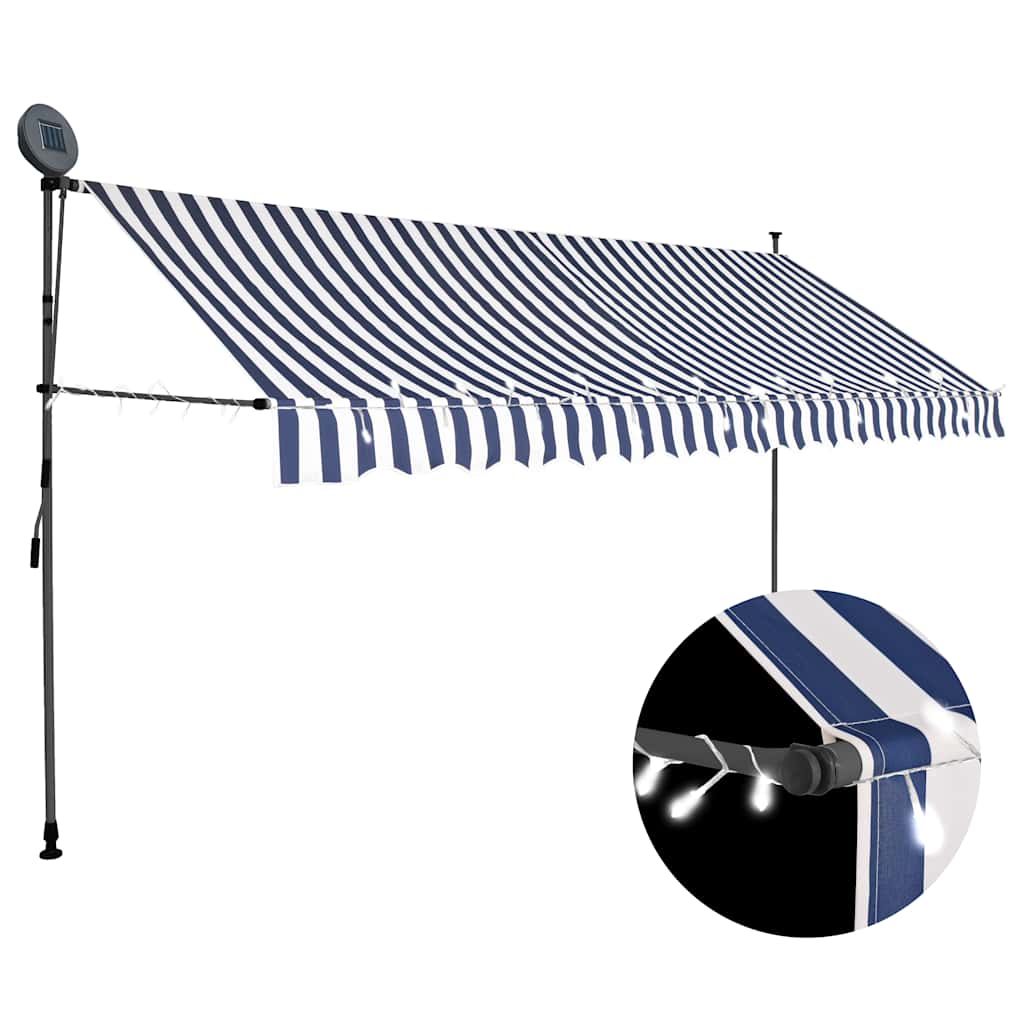 vidaXL Ručně zatahovací markýza s LED světlem 350 cm modrobílá