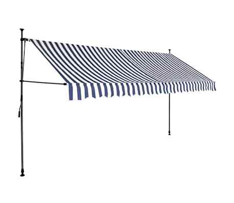 vidaXL izvelkama markīze ar LED, manuāla, 350 cm, zila ar baltu
