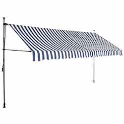 vidaXL izvelkama markīze ar LED, manuāla, 350 cm, zila ar baltu