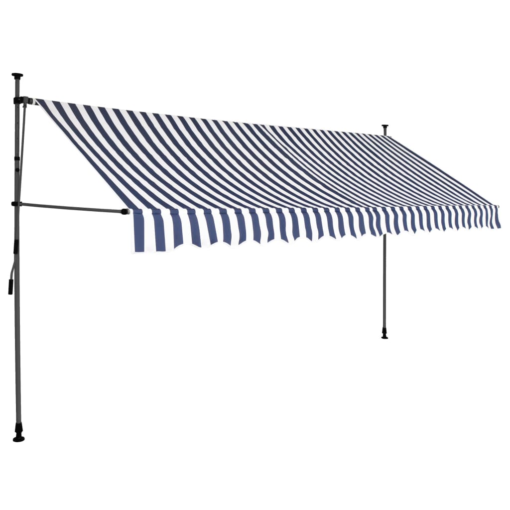 vidaXL Luifel handmatig uitschuifbaar met LED 400 cm blauw en wit afbeelding