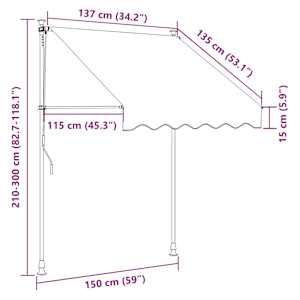 Ručně zatahovací markýza s LED světlem 150 cm žlutomodrá - obrázek 8