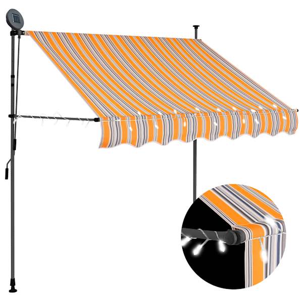 vidaXL k&auml;sitsi sisset&otilde;mmatav varikatus, LED, 200 cm, kollane ja sinine