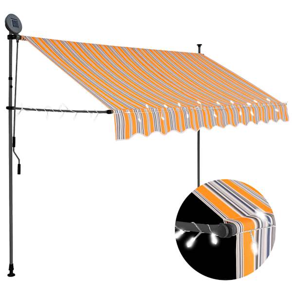 vidaXL k&auml;sitsi sisset&otilde;mmatav varikatus, LED, 300 cm, kollane ja sinine