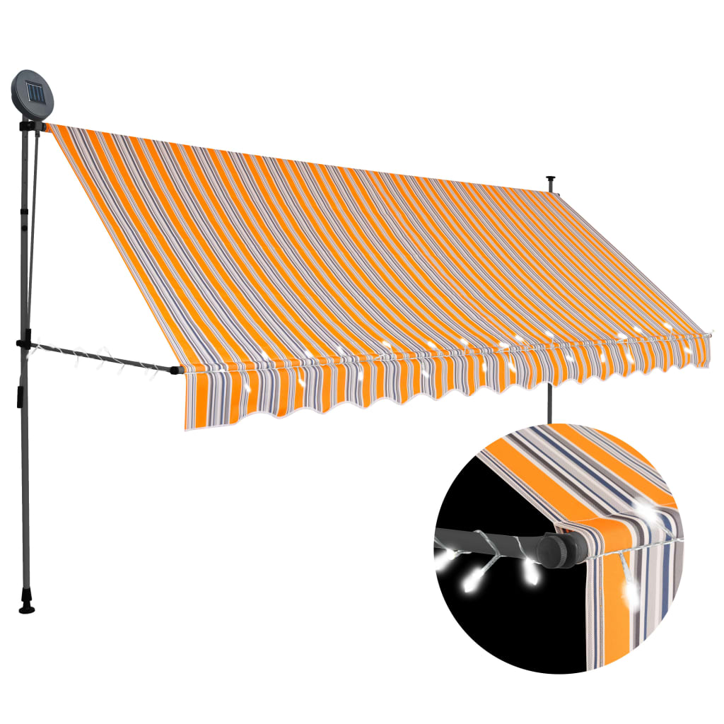 Image of vidaXL Manual Retractable Awning with LED 350 cm Yellow and Blue