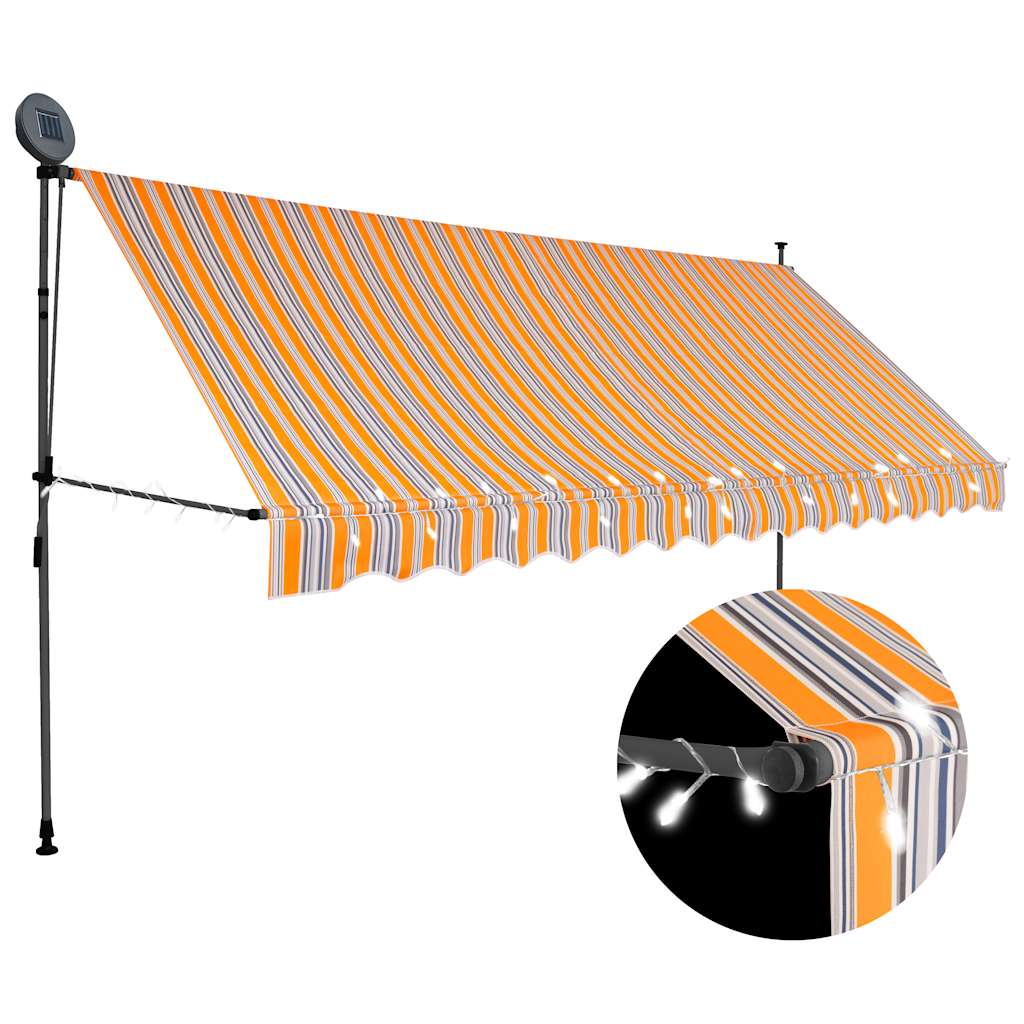 vidaXL RuÄŤne zaĹĄahovacia markĂza s LED 400 cm, Ĺľlto modrá