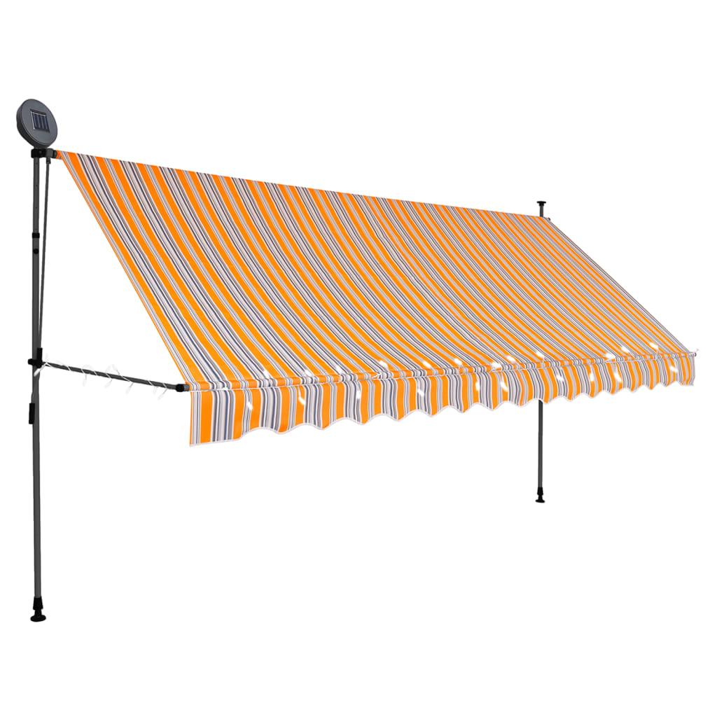 vidaXL Copertină retractabilă manual cu LED, galben & albastru, 400 cm