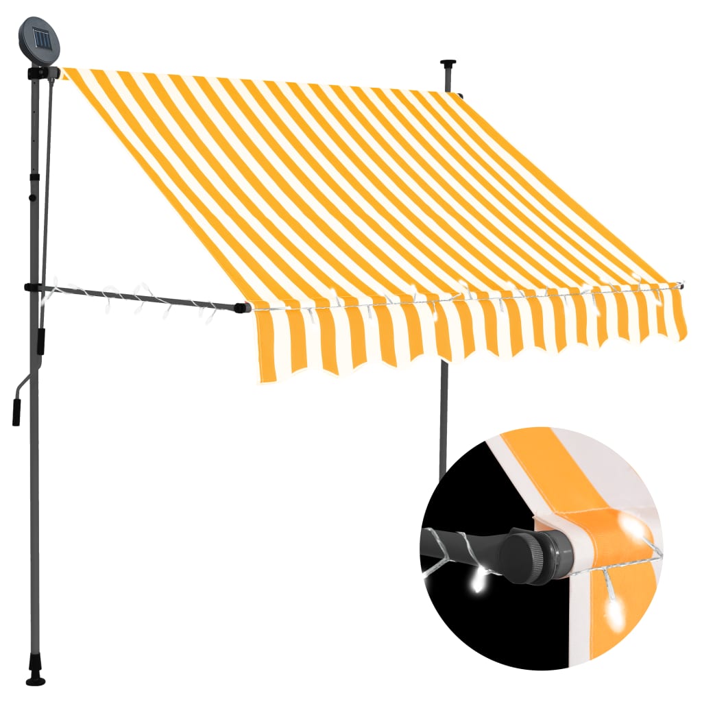 vidaXL Copertină retractabilă manual cu LED, alb & portocaliu, 100 cm