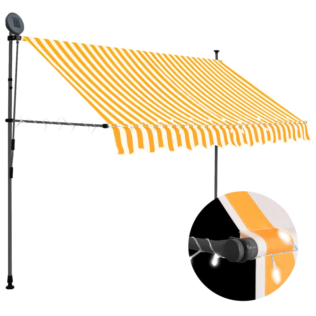 vidaXL markise m. LED-lys manuel betjening 250 cm hvid og orange