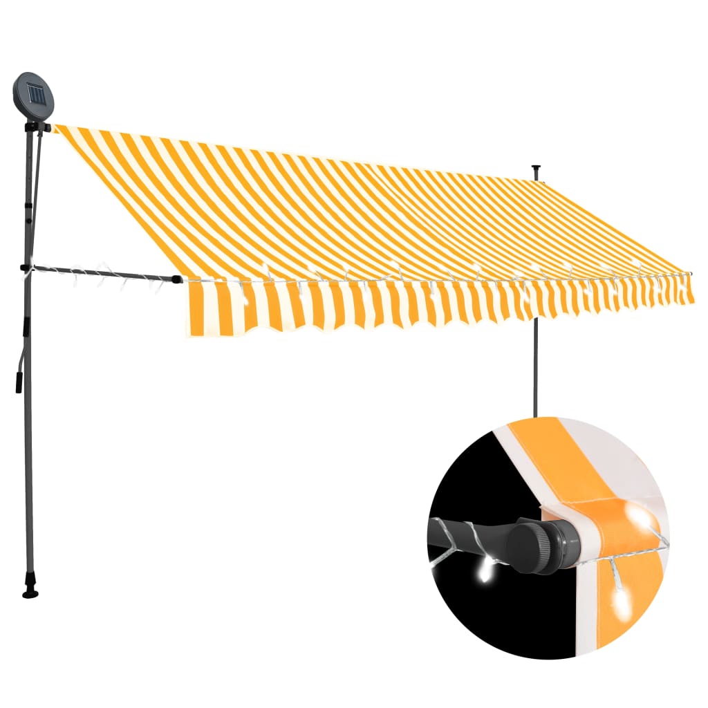 vidaXL markise m. LED-lys manuel betjening 400 cm hvid og orange