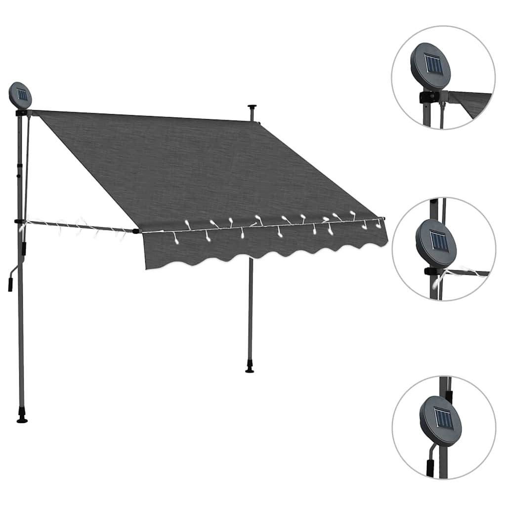 Thumbnail - vidaXL Einziehbare Markise Handbetrieben mit LED 150 cm Anthrazit