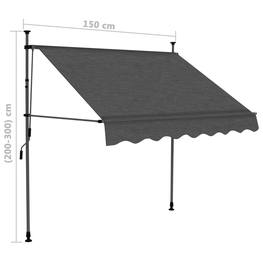 antracitszürke kézzel kihúzható LED-es napellenző 150 cm