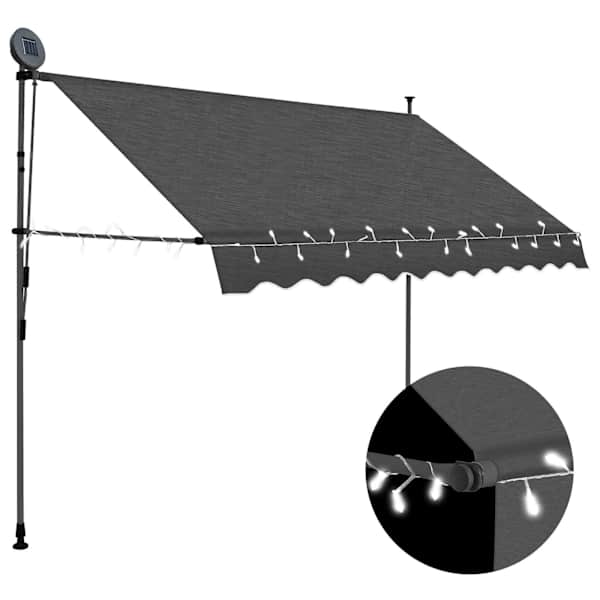 vidaXL k&auml;sitsi sisset&otilde;mmatav varikatus, LED-tulega, 250 cm, antratsiit