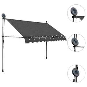 Ručně zatahovací markýza s LED světlem 250 cm antracitová - obrázek 3
