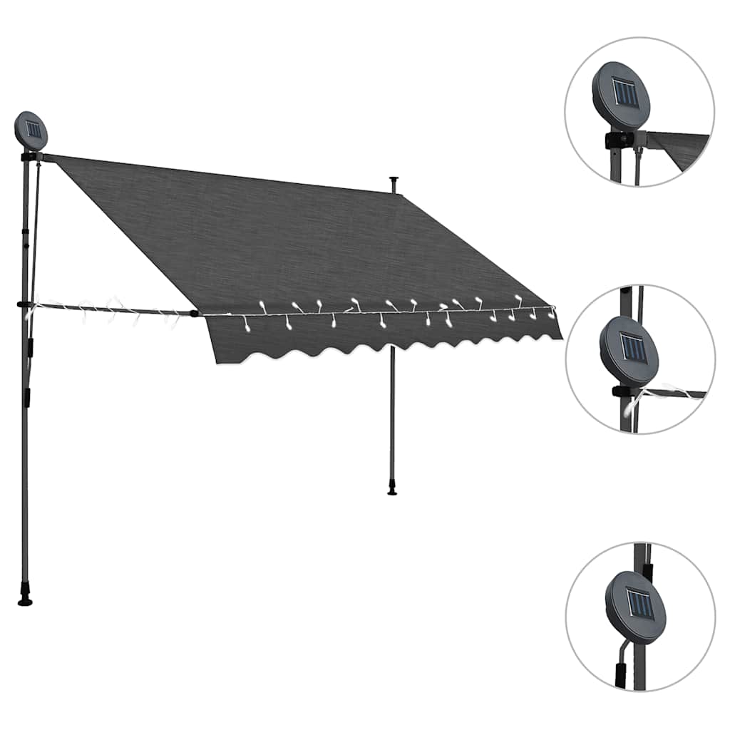 Thumbnail - vidaXL Einziehbare Markise Handbetrieben mit LED 300 cm Anthrazit