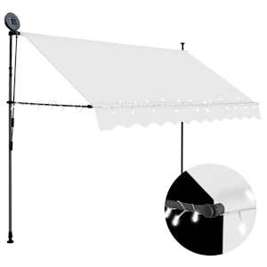 vidaXL k&auml;sitsi sisset&otilde;mmatav varikatus, LED, 250 cm, kreemjasvalge