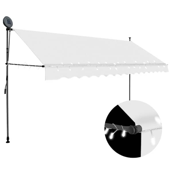 vidaXL k&auml;sitsi sisset&otilde;mmatav varikatus, LED, 400 cm, kreemjasvalge